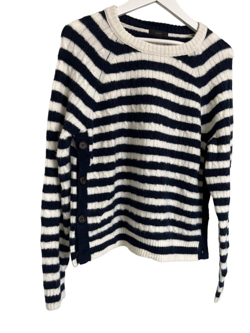 J. Crew Navy & Ivory Striped Button Side Sweater - Picture 4 of 6